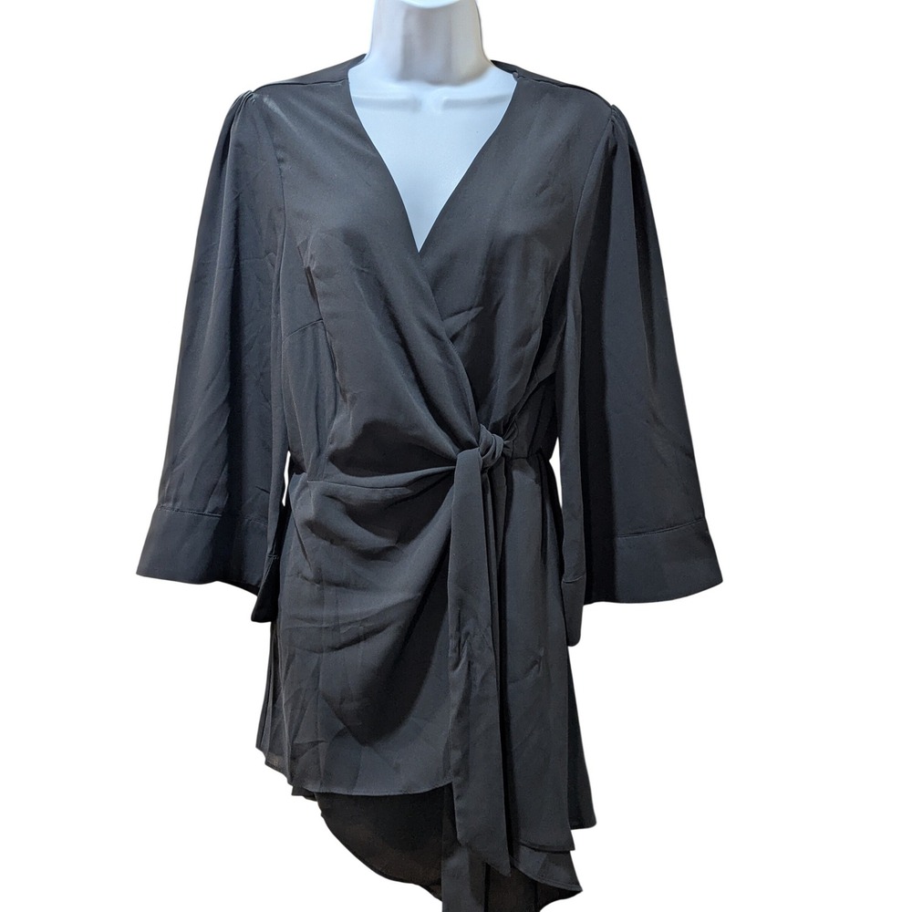 City Chic Shibara Vibes Black Wrap Midi Dress‎ Kimono Sleeve XXS NWT